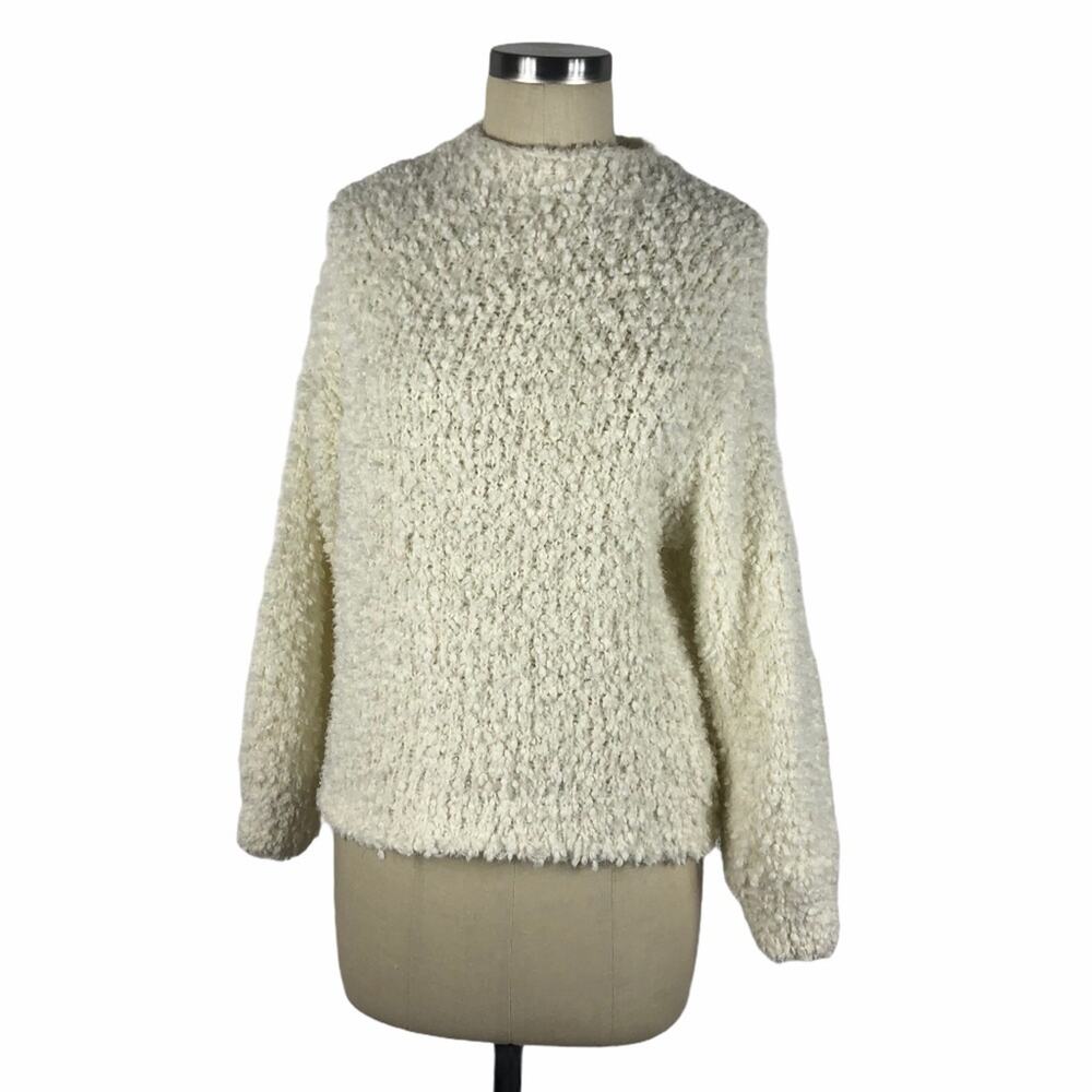 1.‎ STATE Antique White Fuzzy Mock Neck Sweater Med